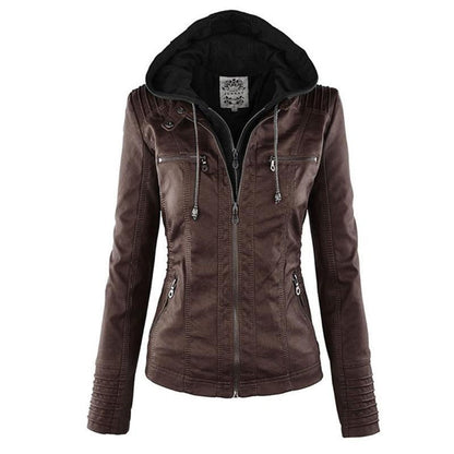 Veste Motard à Capuche en Simili Cuir pour Femme - Emilia Lane
