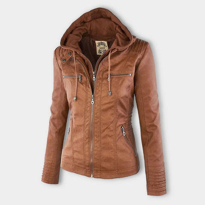 Veste Motard à Capuche en Simili Cuir pour Femme - Emilia Lane