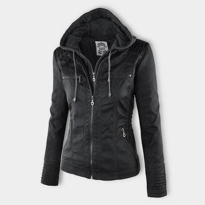 Veste Motard à Capuche en Simili Cuir pour Femme - Emilia Lane