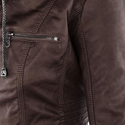 Veste Motard à Capuche en Simili Cuir pour Femme - Emilia Lane