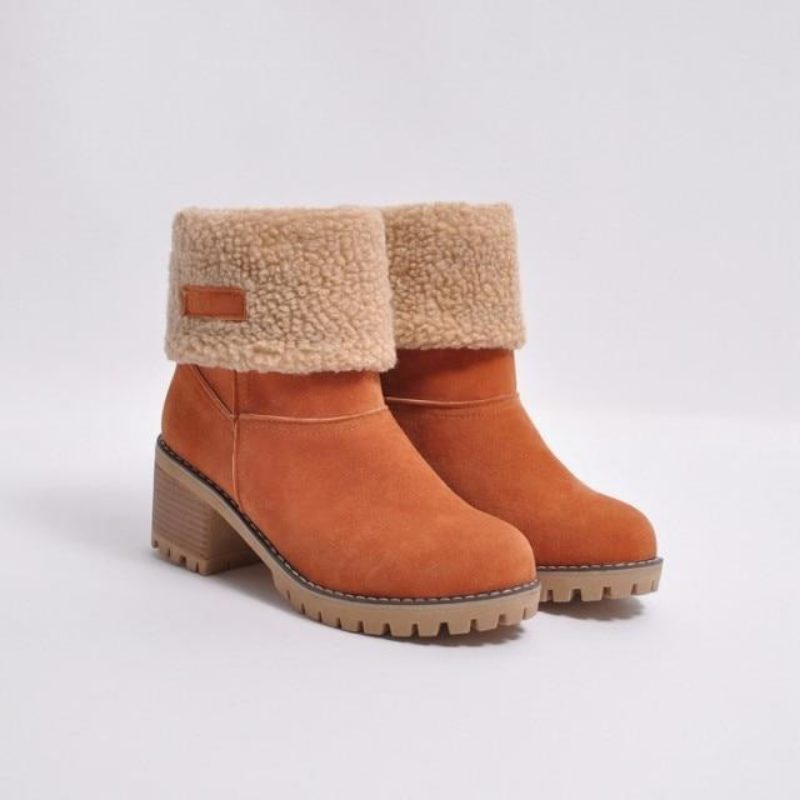 Trendy Warme Teddy Dames Enkellaarsjes met Hak