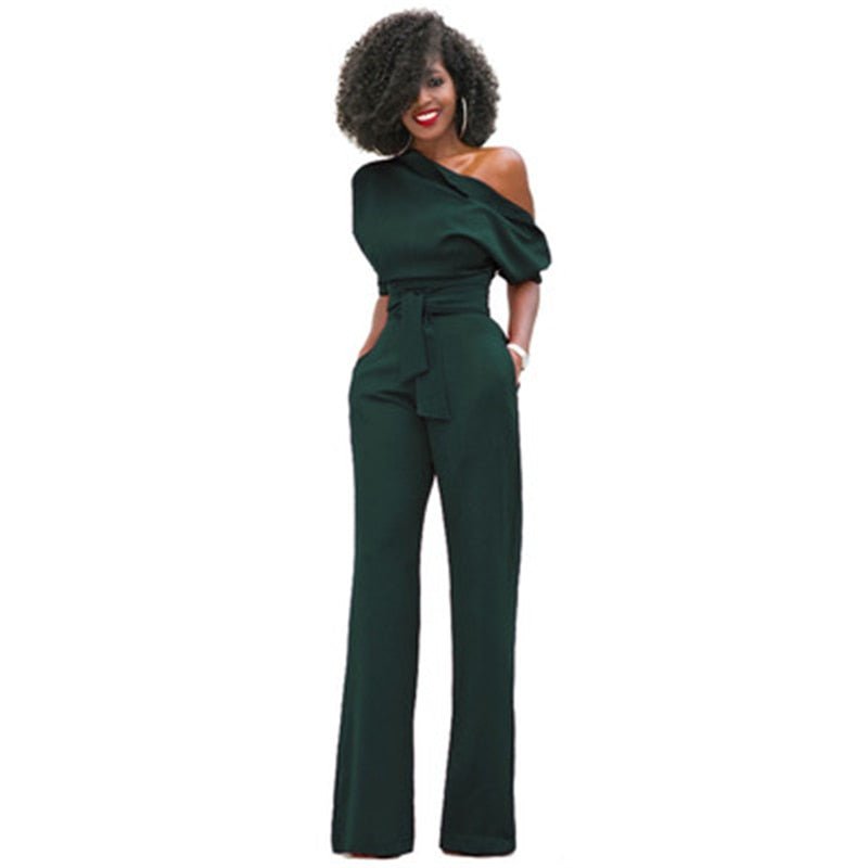 Fely | Elegante One-Shoulder Jumpsuit met Wijde Pijpen