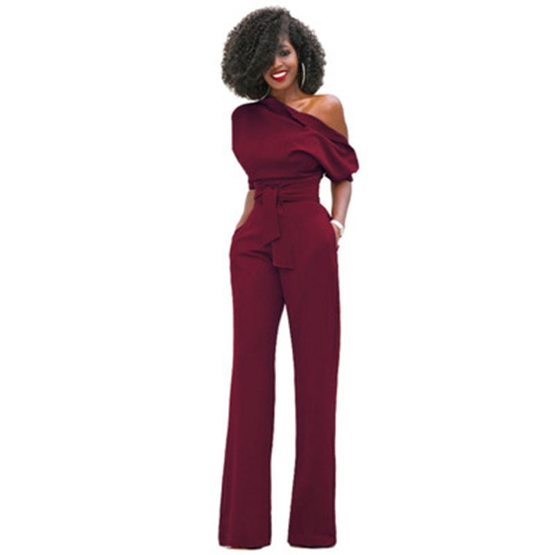 Fely | Elegante One-Shoulder Jumpsuit met Wijde Pijpen