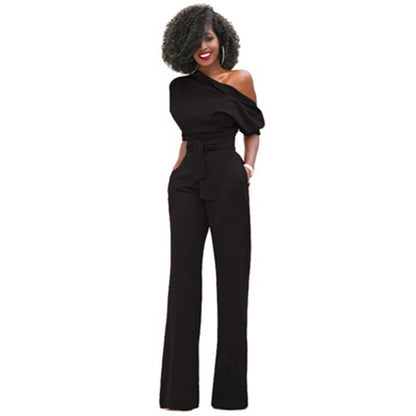 Fely | Elegante One-Shoulder Jumpsuit met Wijde Pijpen