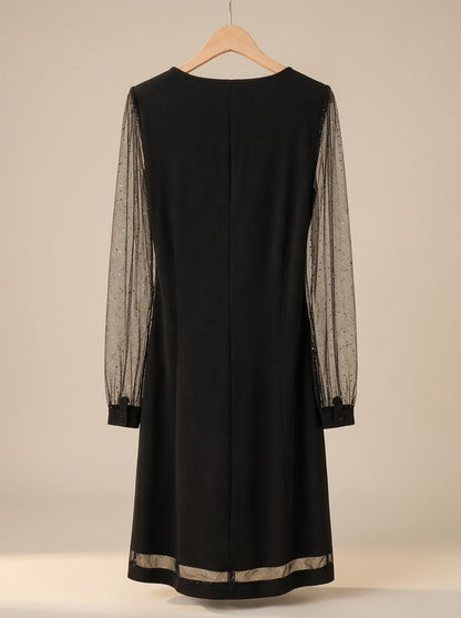 Glinsterende Dames Mini Jurk met Mesh Mouwen en Diepe V-Hals