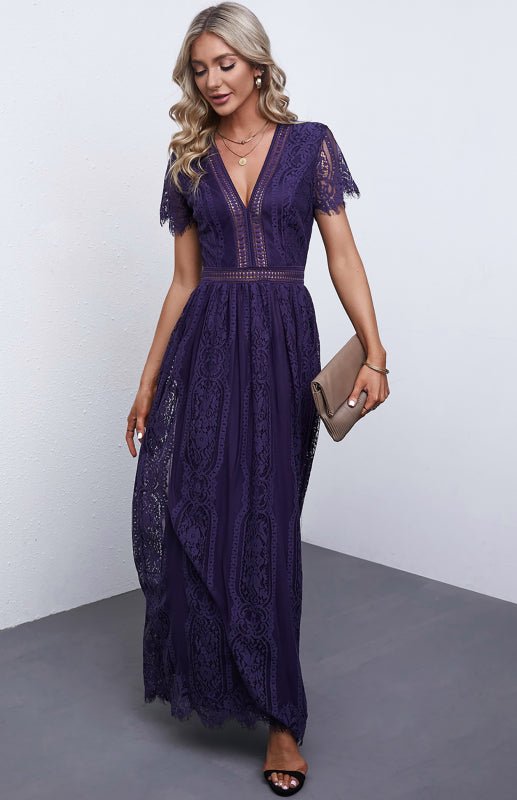 Paley | Romantische Kant Maxi Jurk met V-Hals