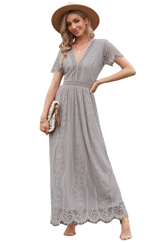 Paley | Romantische Kant Maxi Jurk met V-Hals