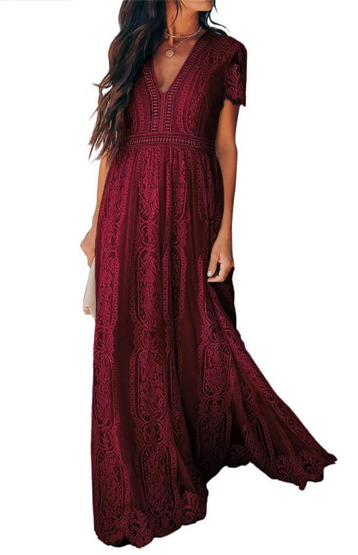 Paley | Romantische Kant Maxi Jurk met V-Hals