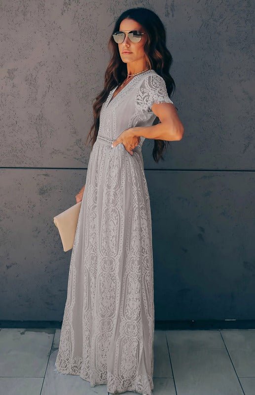 Paley | Romantische Kant Maxi Jurk met V-Hals