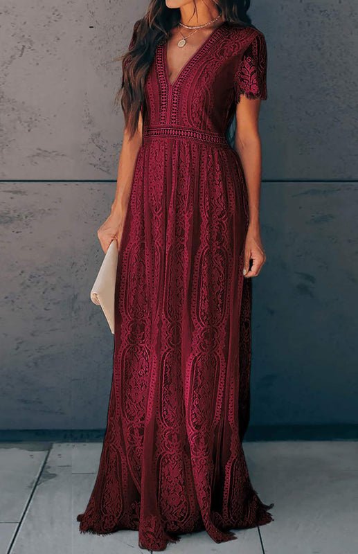 Paley | Romantische Kant Maxi Jurk met V-Hals