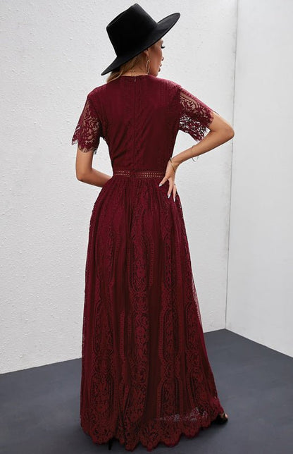 Paley | Romantische Kant Maxi Jurk met V-Hals