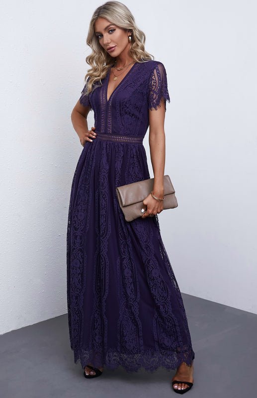 Paley | Romantische Kant Maxi Jurk met V-Hals
