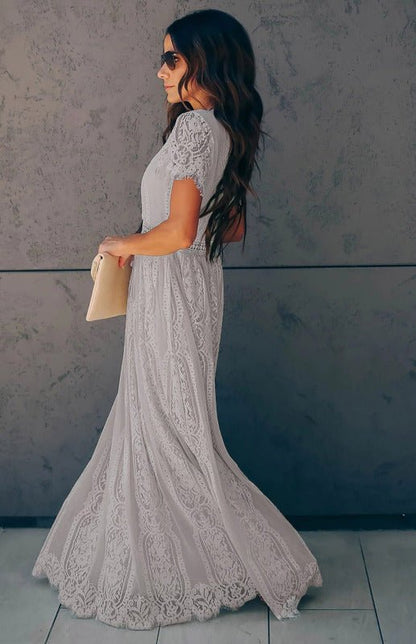Paley | Romantische Kant Maxi Jurk met V-Hals
