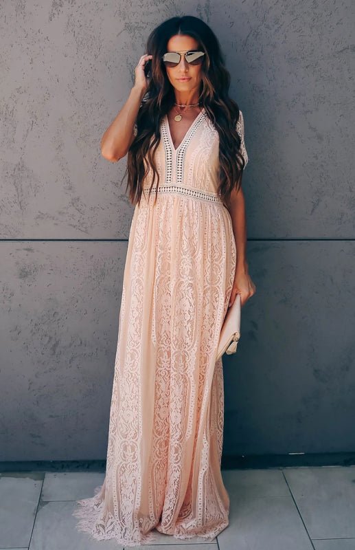 Paley | Romantische Kant Maxi Jurk met V-Hals