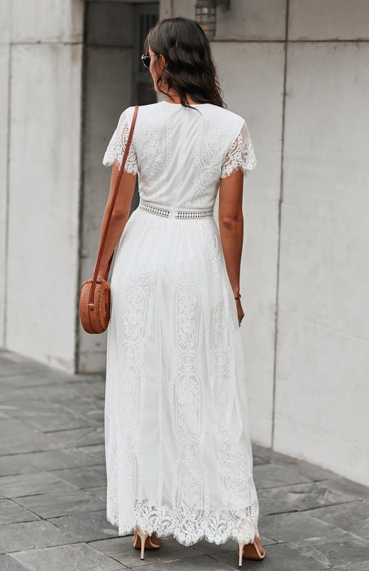 Paley | Romantische Kant Maxi Jurk met V-Hals