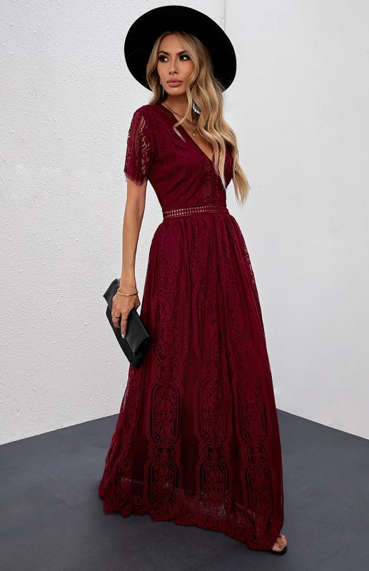 Paley | Romantische Kant Maxi Jurk met V-Hals