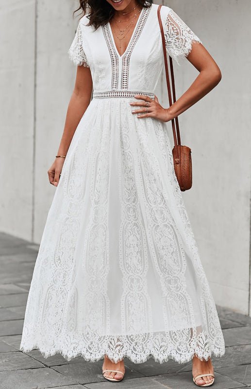 Paley | Romantische Kant Maxi Jurk met V-Hals