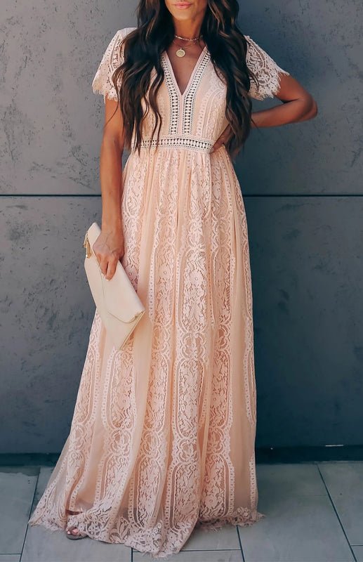 Paley | Romantische Kant Maxi Jurk met V-Hals