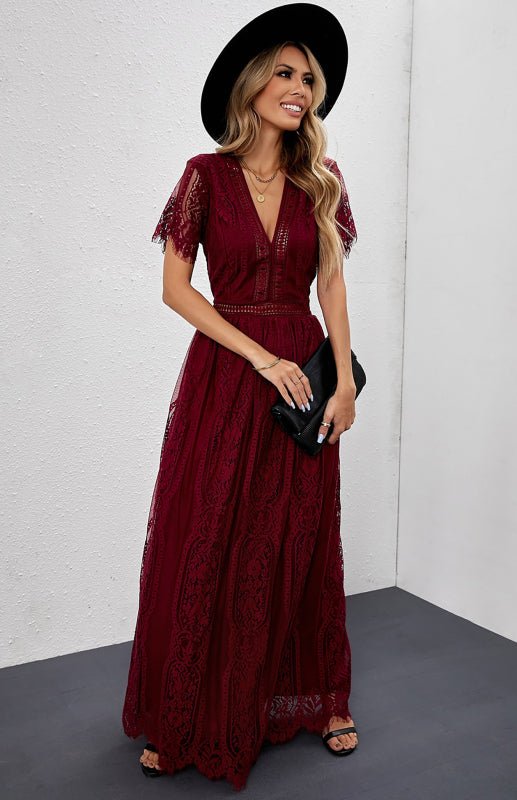 Paley | Romantische Kant Maxi Jurk met V-Hals