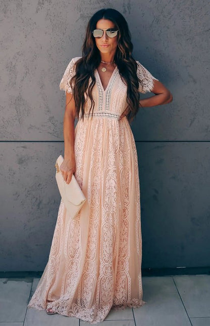 Paley | Romantische Kant Maxi Jurk met V-Hals