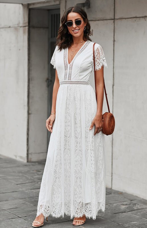 Paley | Romantische Kant Maxi Jurk met V-Hals