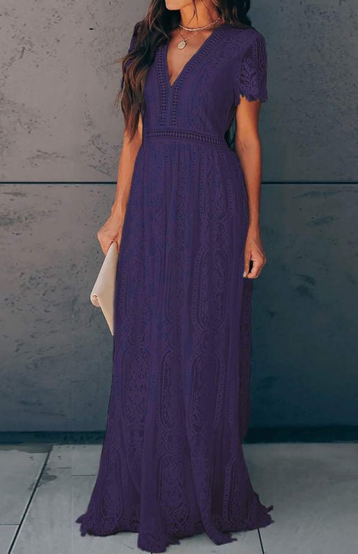 Paley | Romantische Kant Maxi Jurk met V-Hals