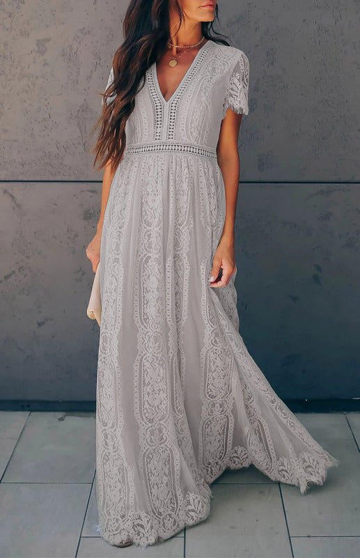 Paley | Romantische Kant Maxi Jurk met V-Hals