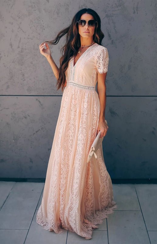 Paley | Romantische Kant Maxi Jurk met V-Hals