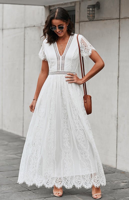 Paley | Romantische Kant Maxi Jurk met V-Hals