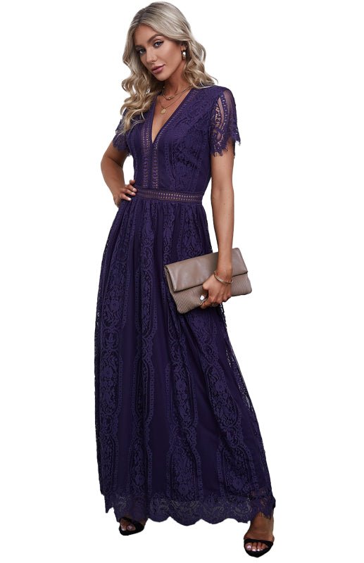 Paley | Romantische Kant Maxi Jurk met V-Hals