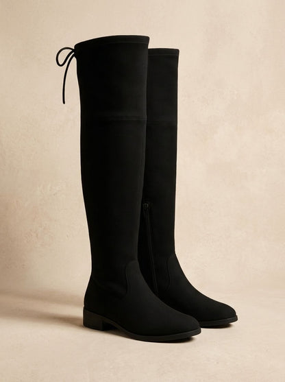 Women's Over-the-Knee Flat Suede Boots Side Zip - Black