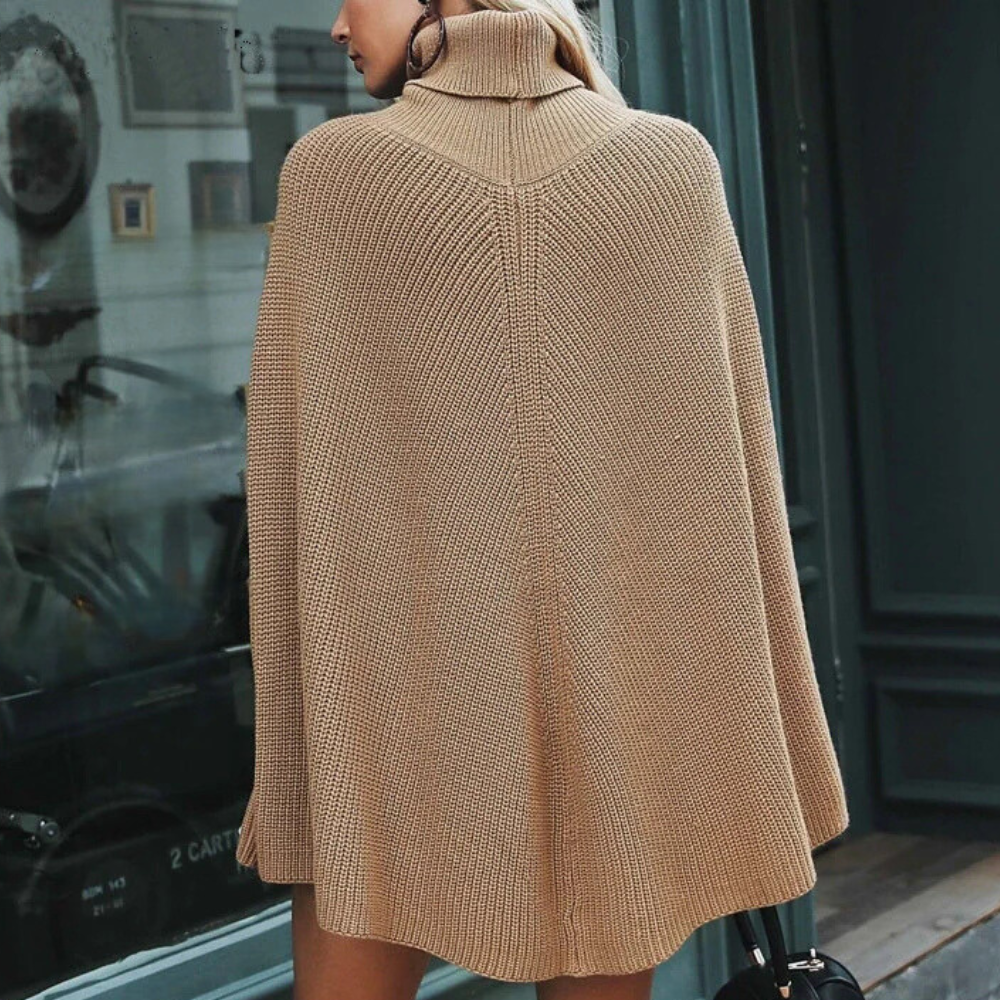 Celia | Gebreide Poncho Jurk met Col