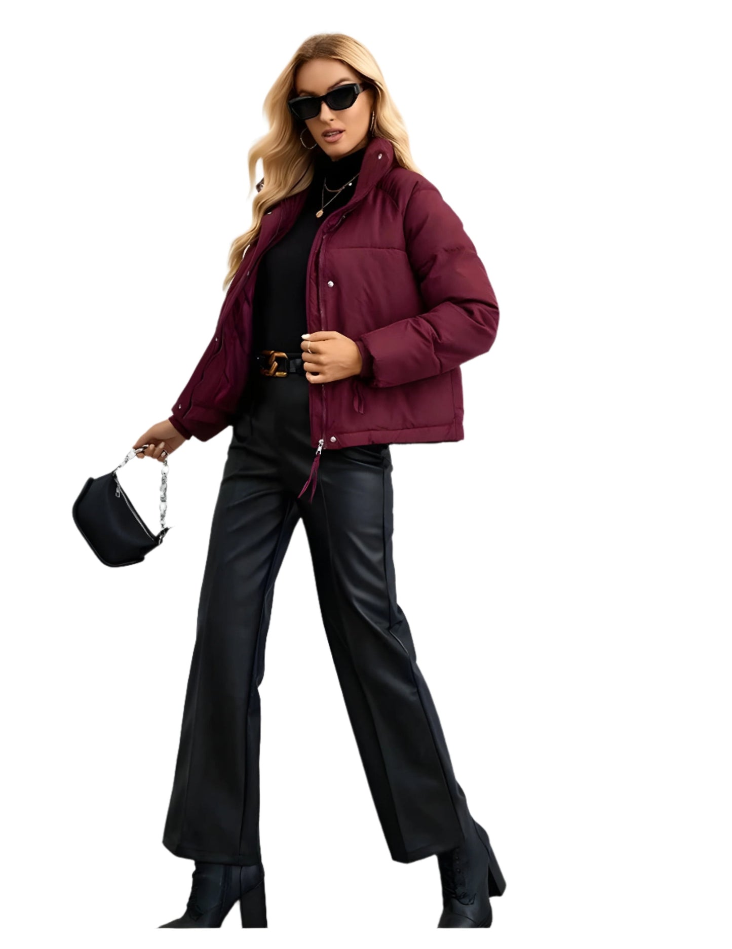 Trendy Warme Dames Puffer Jas met Rits en Hoge Kraag