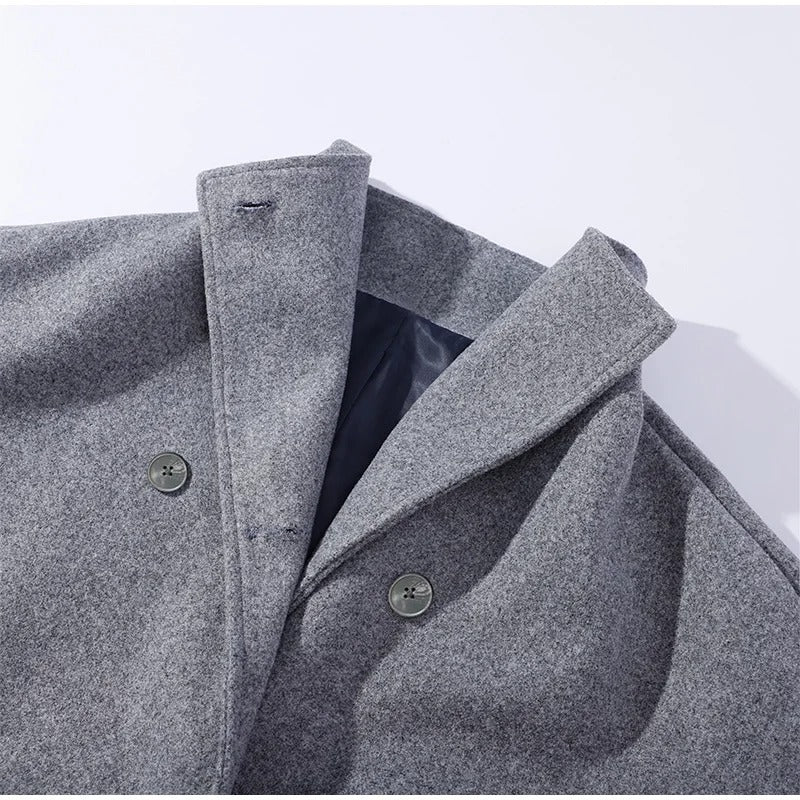 Women's Wool Blend Coat with High Collar and Buttons