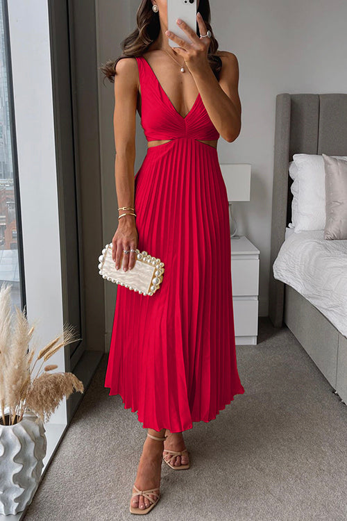 Claudy | Zomerse Plissé Midi Jurk met Diepe V-Hals