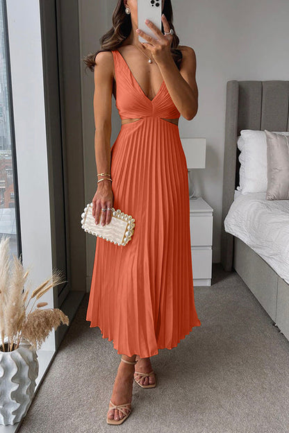 Claudy | Zomerse Plissé Midi Jurk met Diepe V-Hals