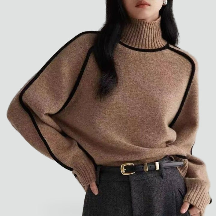 Oversized Wolmix Dames Coltrui met Contrastbies en Geribde Boorden