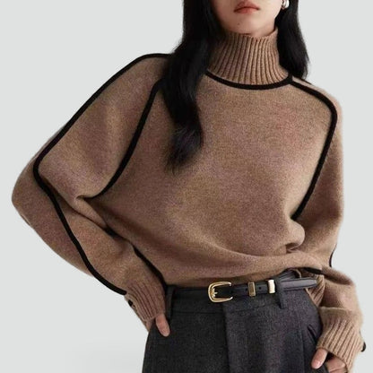 Oversized Wolmix Dames Coltrui met Contrastbies en Geribde Boorden