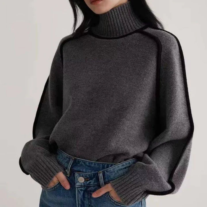 Oversized Wolmix Dames Coltrui met Contrastbies en Geribde Boorden