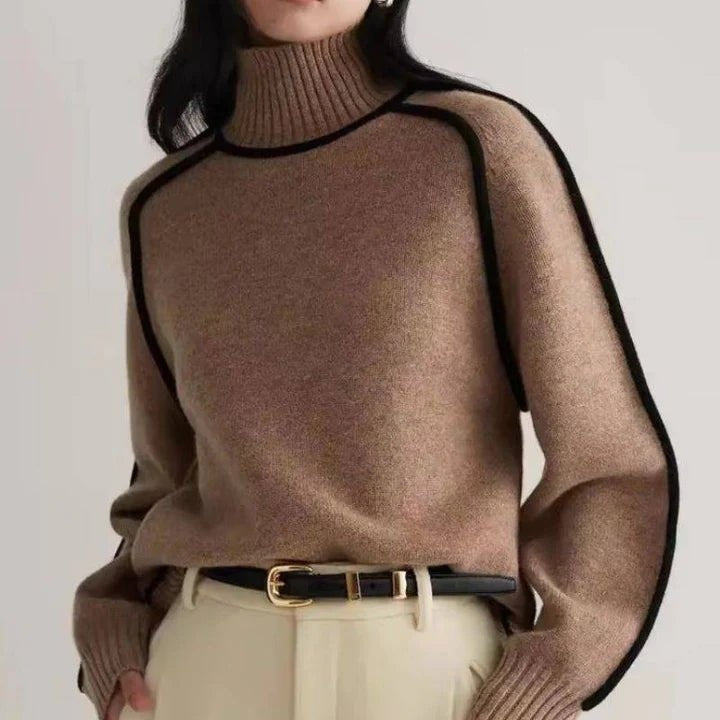 Oversized Wolmix Dames Coltrui met Contrastbies en Geribde Boorden